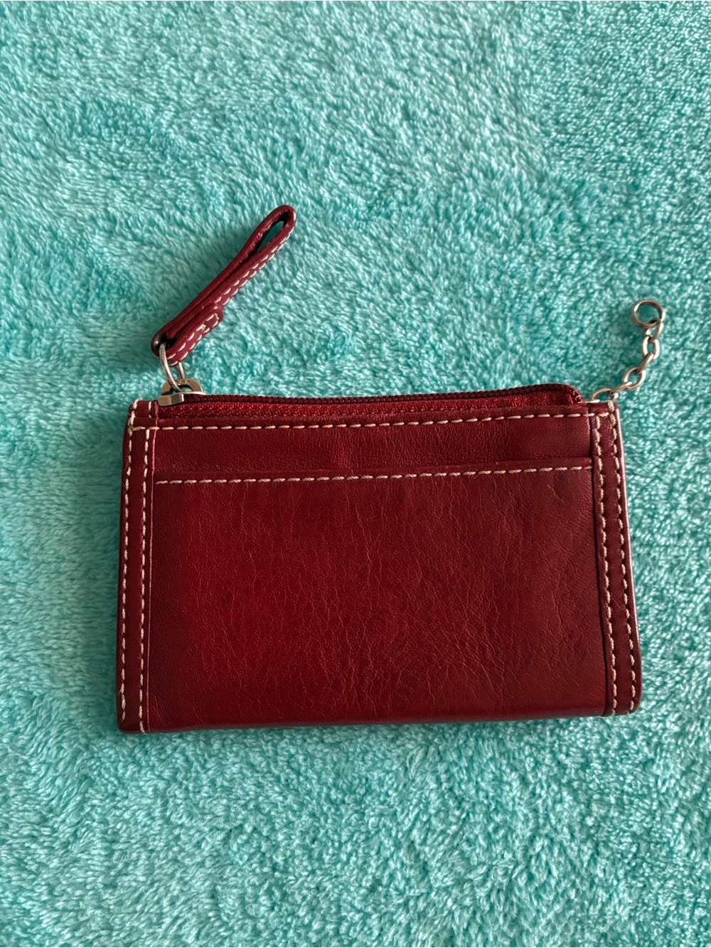 Coach Signature Red Leather Mini Skinny Card Case Coin Wallet Keychain